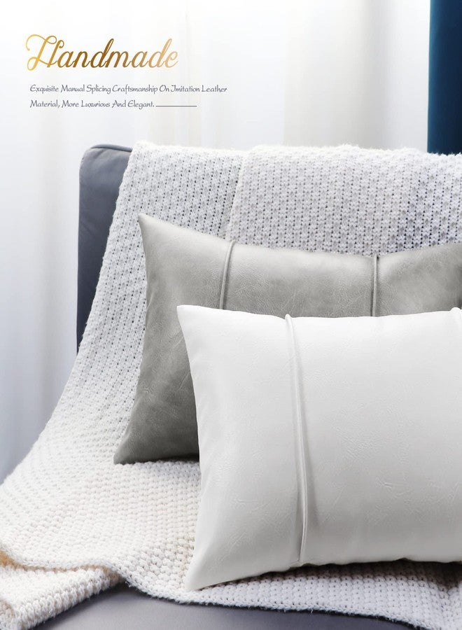 BRAWARM White Leather Throw Pillow Covers 12 X 20 Inches - Faux Leather Lumbar Pillow Cover with Piping, Hand Stitched Leather Throw Pillow for Couch Sofa Bed Living Room Home Decorative - Image 4